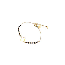 Armband B56320-1 Open clover black goud - Day&Eve Armband B56320-1 Open clover black goud - Day&Eve
