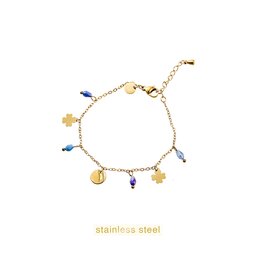 Armband B56309-2 Clovers pendants blue goud - Day&Eve Armband B56309-2 Clovers pendants blue goud - Day&Eve