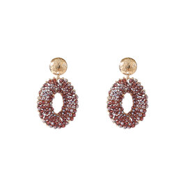 Oorbellen E55227-4 beaded oval drop paars goud - Day&Eve Oorbellen E55227-4 beaded oval drop paars goud - Day&Eve