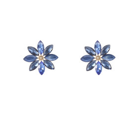 Oorbellen E55141-2  Big flower stuf blauw goud - Day&Eve Oorbellen E55141-2  Big flower stuf blauw goud - Day&Eve
