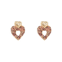 Oorbellen E55233-2 Small beads heart bruin goud - Day&Eve Oorbellen E55233-2 Small beads heart bruin goud - Day&Eve