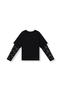 T-shirt met kanten mouwen Teddy zwart - Refined Department T-shirt met kanten mouwen Teddy zwart - Refined Department