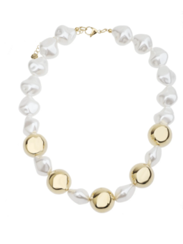 Ketting parels met bollen goud - Rose & Camellia