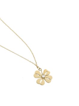 Ketting klavertjevier met een diamantje goud - Rose & Camellia Ketting klavertjevier met een diamantje goud - Rose & Camellia