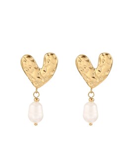 Oorbellen hartje met parel goud - Rose & Camellia