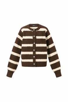 Vest gestreept bruin met parel knopen Vest gestreept bruin met parel knopen