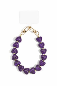 Telefoonkoord kort paarse stenen hartjes