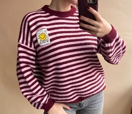 Trui gestreept met smiley roze / rood