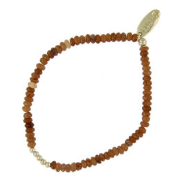 Armband 3mm halfedelsteen jade bruin 14 krt plated brass FJ8649 goud - Fushi