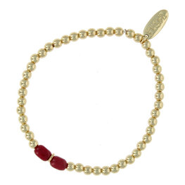 Armband 4mm halfedelsteen rood 14 krt plated brass FJ8576 goud - Fushi