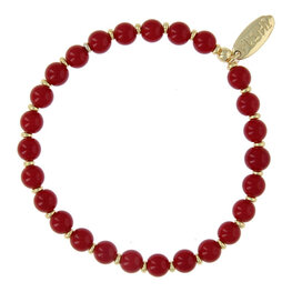 Armband 6mm halfedelsteen jade rood 14 krt plated brass FJ8619 goud - Fushi