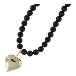 Ketting zwart met hart FJ8509 - Fushi