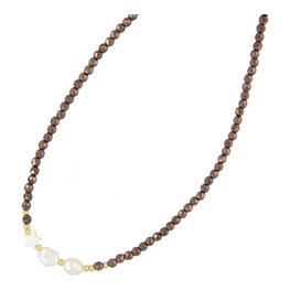 Ketting metallic facet en schelp ster en zoetwaterparels bruin FJ5944 - Fushi