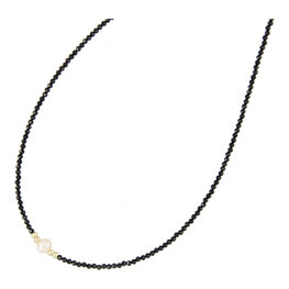 Ketting kort facet zoetwaterparel zwart FJ5811 - Fushi